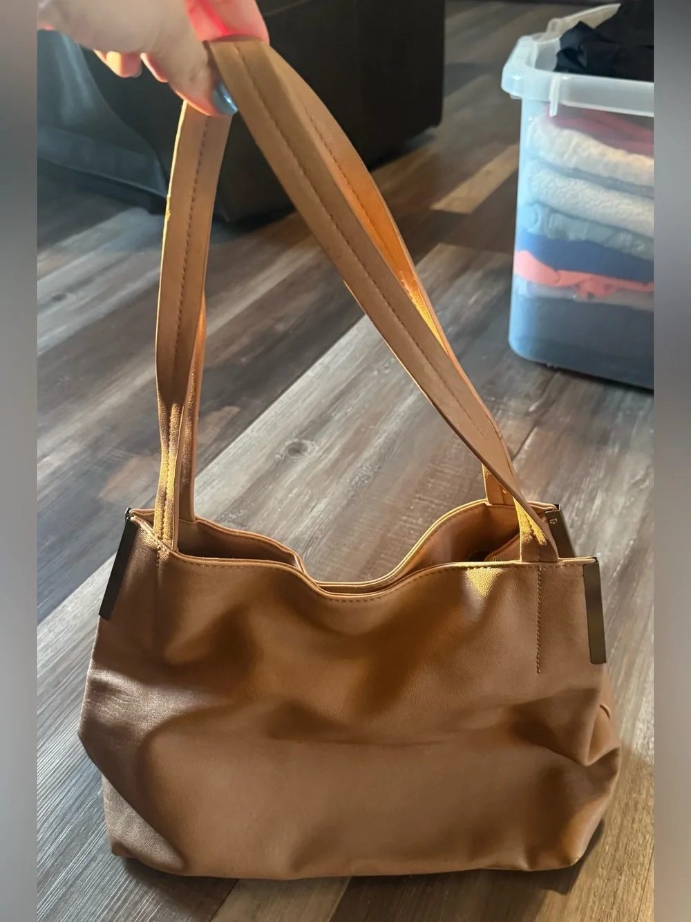 Madison West Tan Leather-Look Double-Compartment Purse